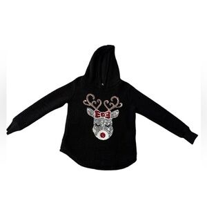 Chance or Fate novelty Reindeer fleece sparkly Christmas hoodie sweater. Size M